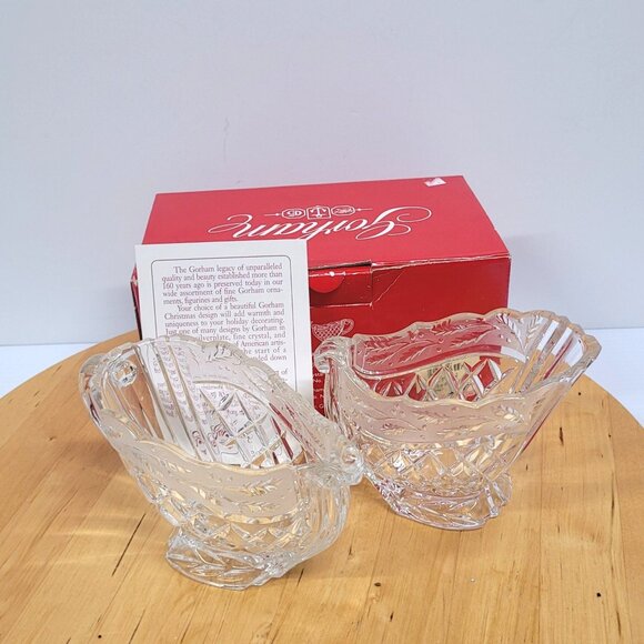 Gorham Sleigh Sugar & Cream Set Lead Crystal C701 Germany Christmas Winter - Picture 1 of 8